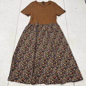SHEIN Brown Floral Fit Flare Shirt Dress Midi Length Women’s Size Large